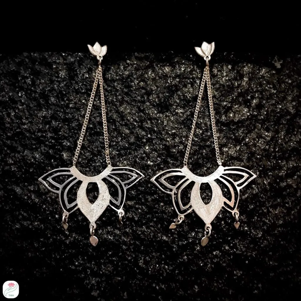 Silver Inverted Lotus Earrings